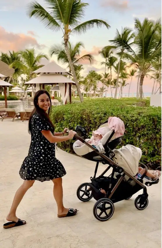 Black and white polka dot dress with a flared skirt.
